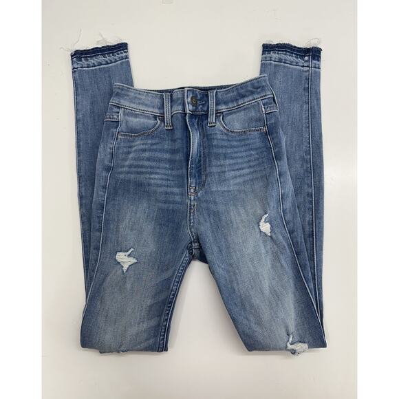Hollister Women Jeans Size 00 Reg Ultra HighRise Extreme Skinny Distressed Denim - Picture 1 of 11